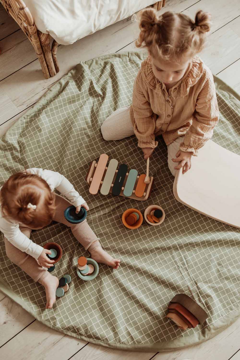 Play and Go Storage bag Organic | Play Mat Grid Green