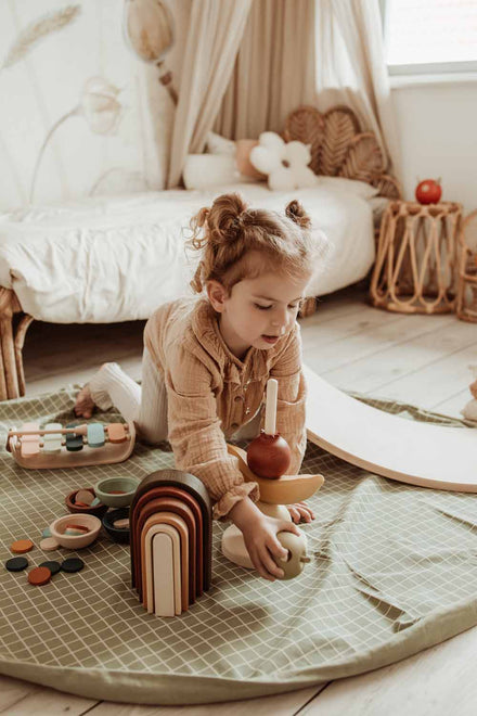 Play and Go Storage bag Organic | Play Mat Grid Green