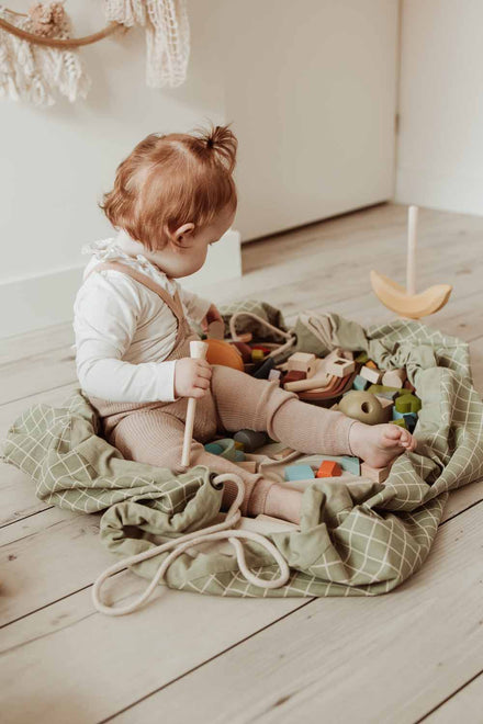 Play and Go Storage bag Organic | Play Mat Grid Green