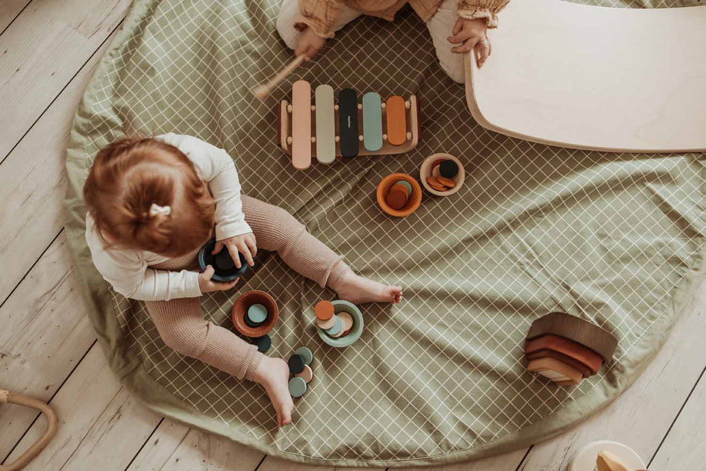 Play and Go Storage bag Organic | Play Mat Grid Green