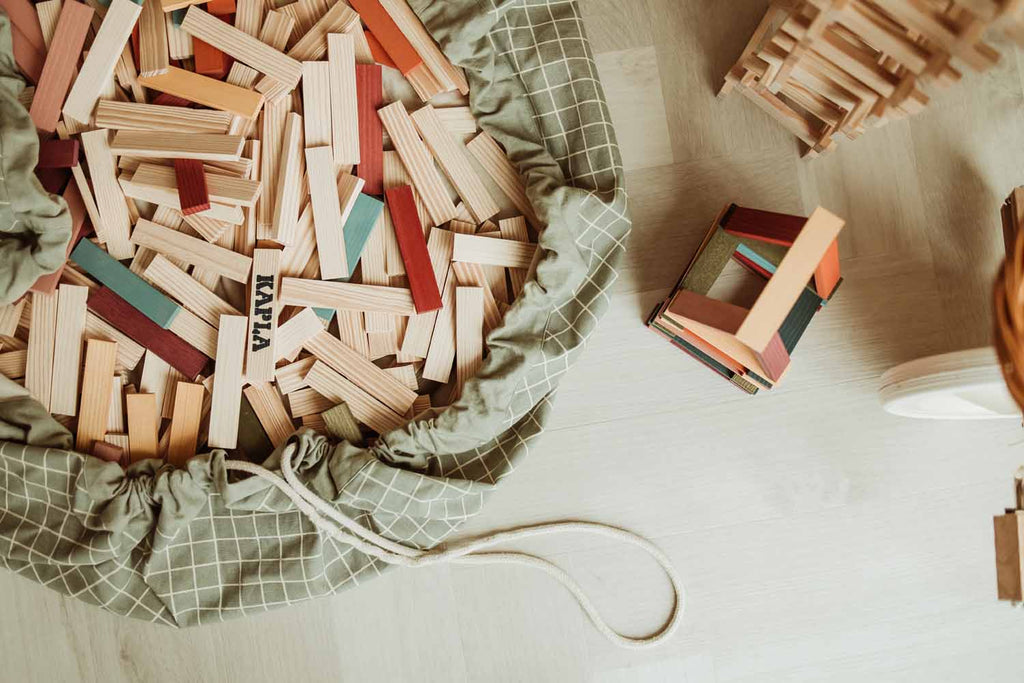 Play and Go Storage bag Organic | Play Mat Grid Green