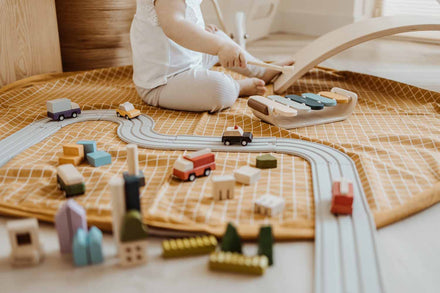 Play and Go Storage bag Organic | Play Mat Grid Mustard