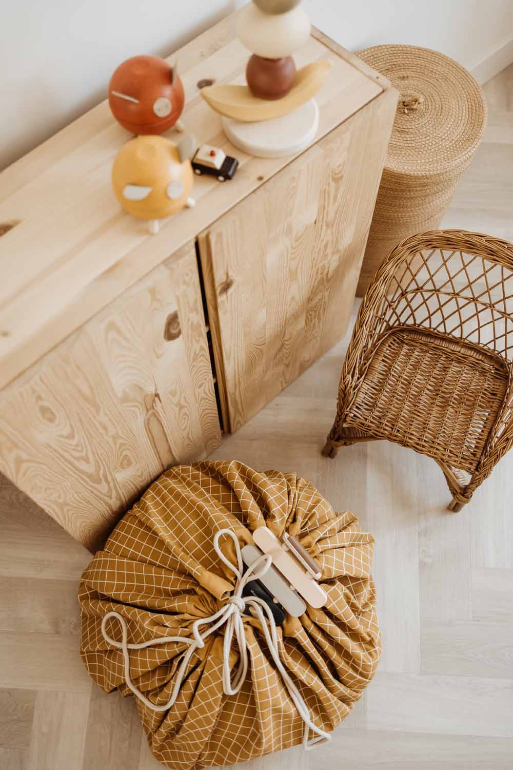 Play and Go Storage bag Organic | Play Mat Grid Mustard