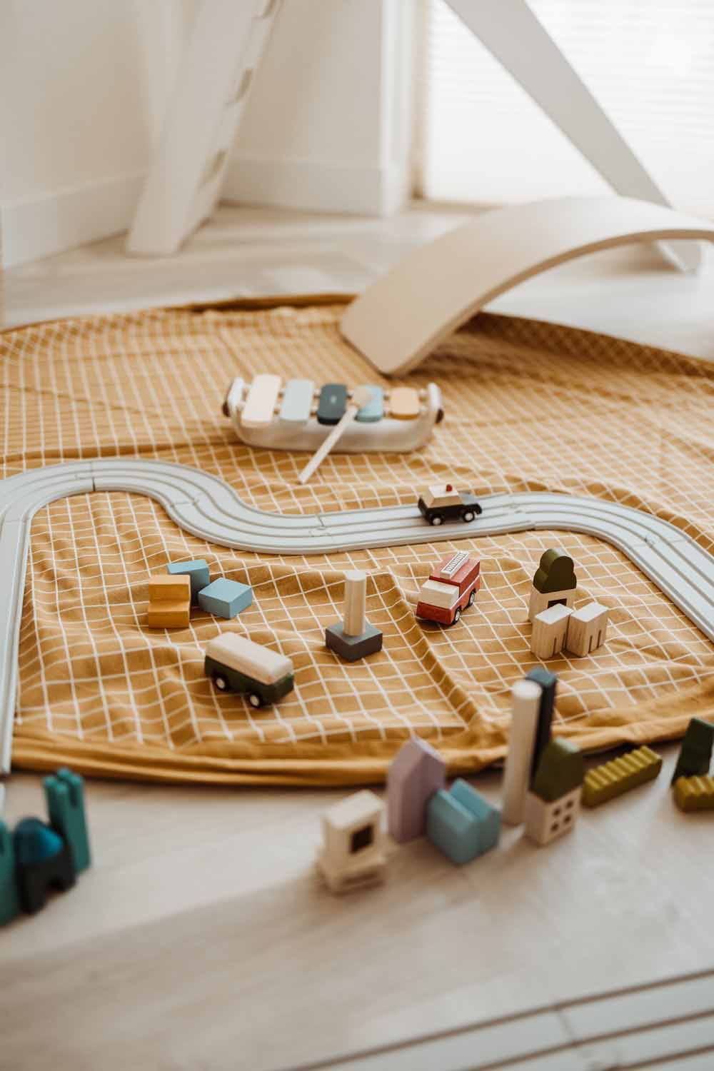 Play and Go Storage bag Organic | Play Mat Grid Mustard