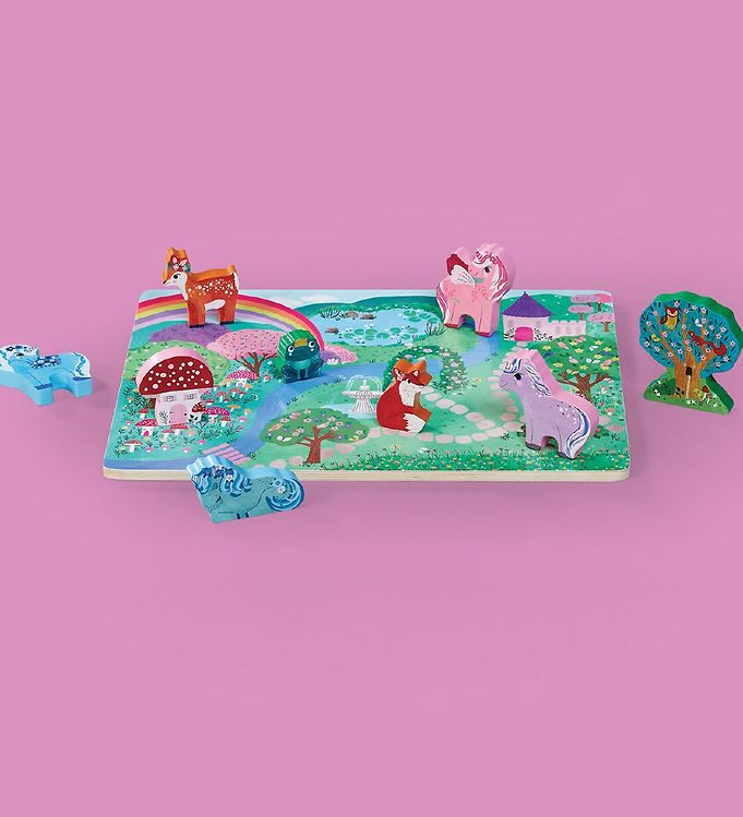 Crocodile Creek Wooden Inlay puzzle 26st + play set | Unicorn Garden