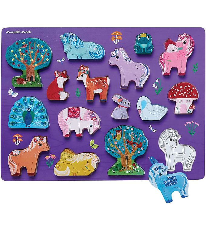 Crocodile Creek Wooden Inlay puzzle 26st + play set | Unicorn Garden