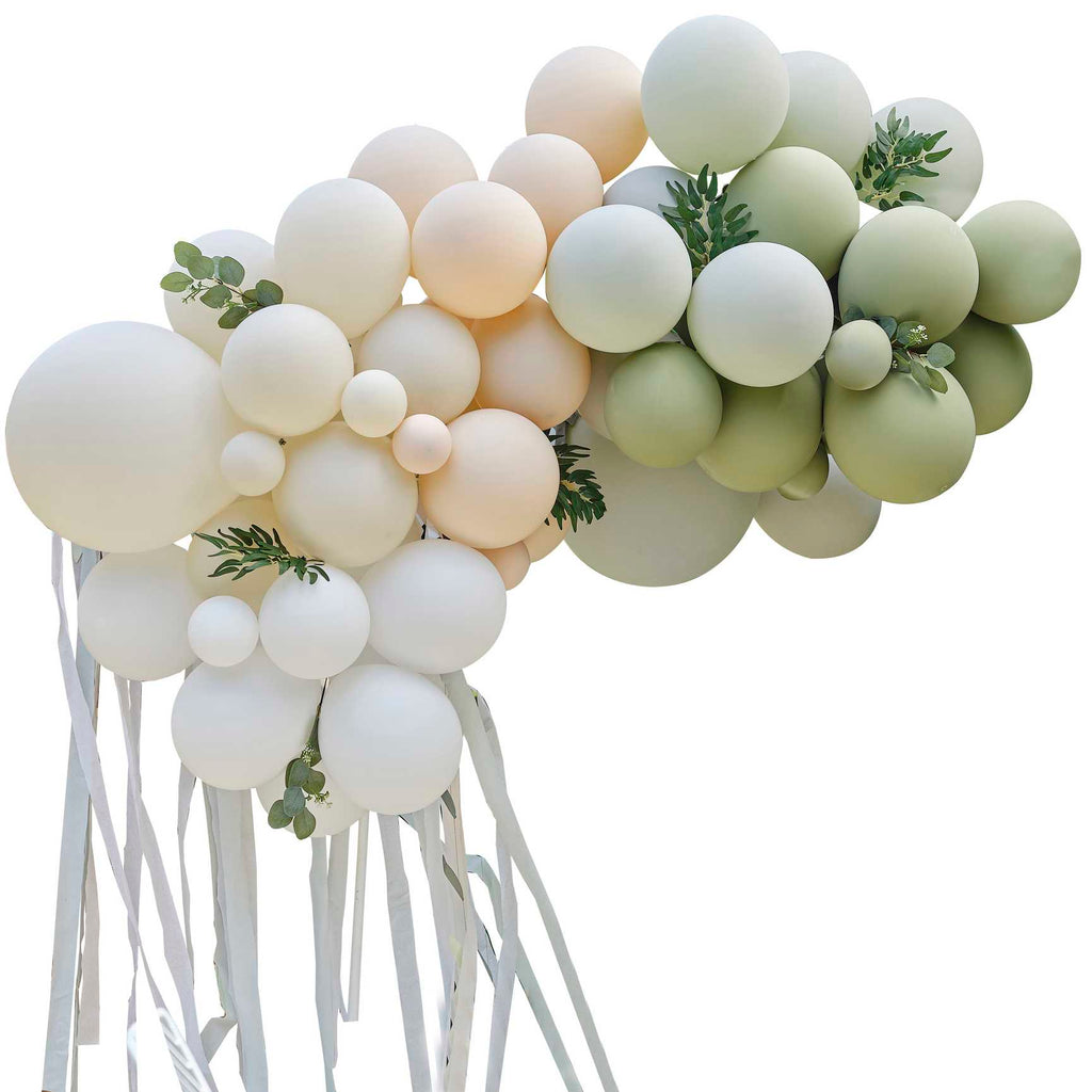 Ginger Ray botanical balloons bow 70 balloons | White, taupe and olive