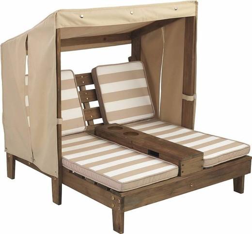 Kidkraft Children's Double Lounger | Oatmeal White Stripes