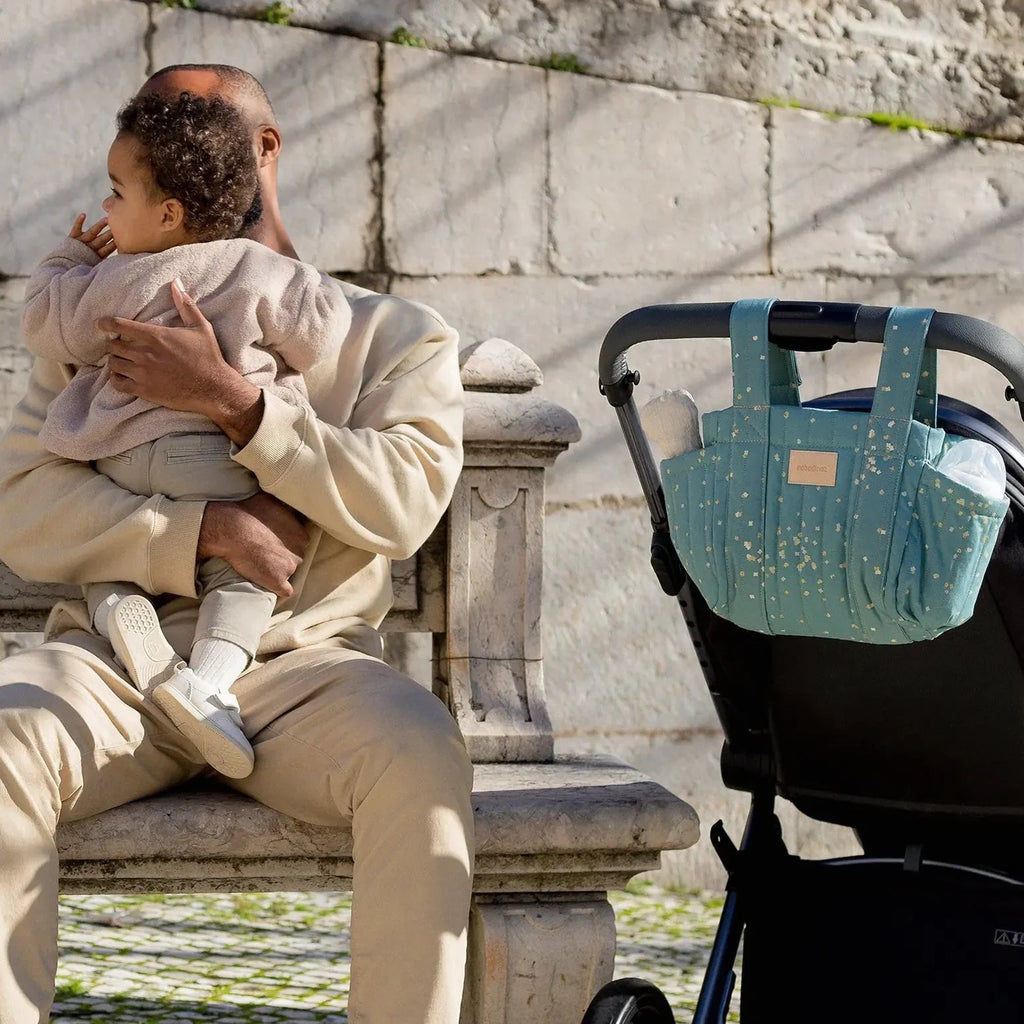 Nobodinoz Buggy Organizer Stroller Bag | Gold Confetti /Magic Green