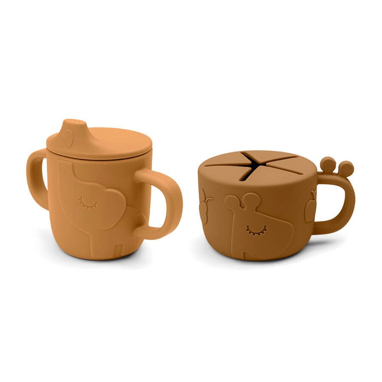 Done by Deer Silicone Drinking & Snack Cup 2-pack | Deer Friends Mustard