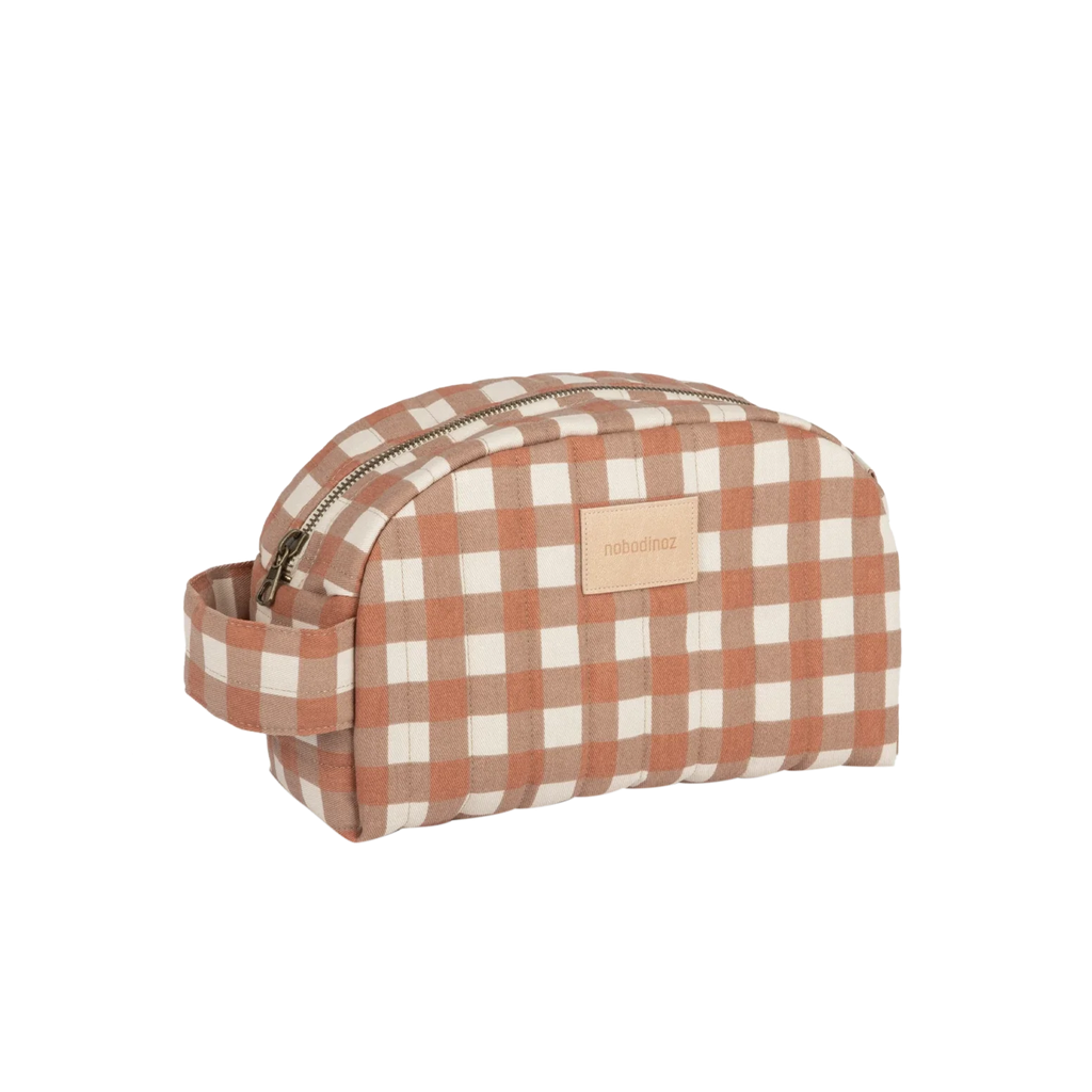 Nobodinoz Vanity Case Toiletry Bag Waterproof | Terracotta checks