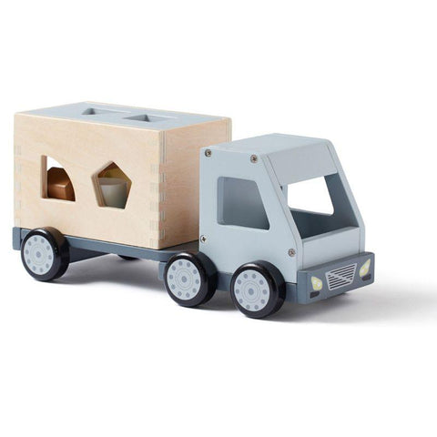 Kid's concept of wooden truck sorting with molds Aiden