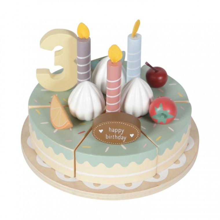 Little dutch wooden birthday cake with candles