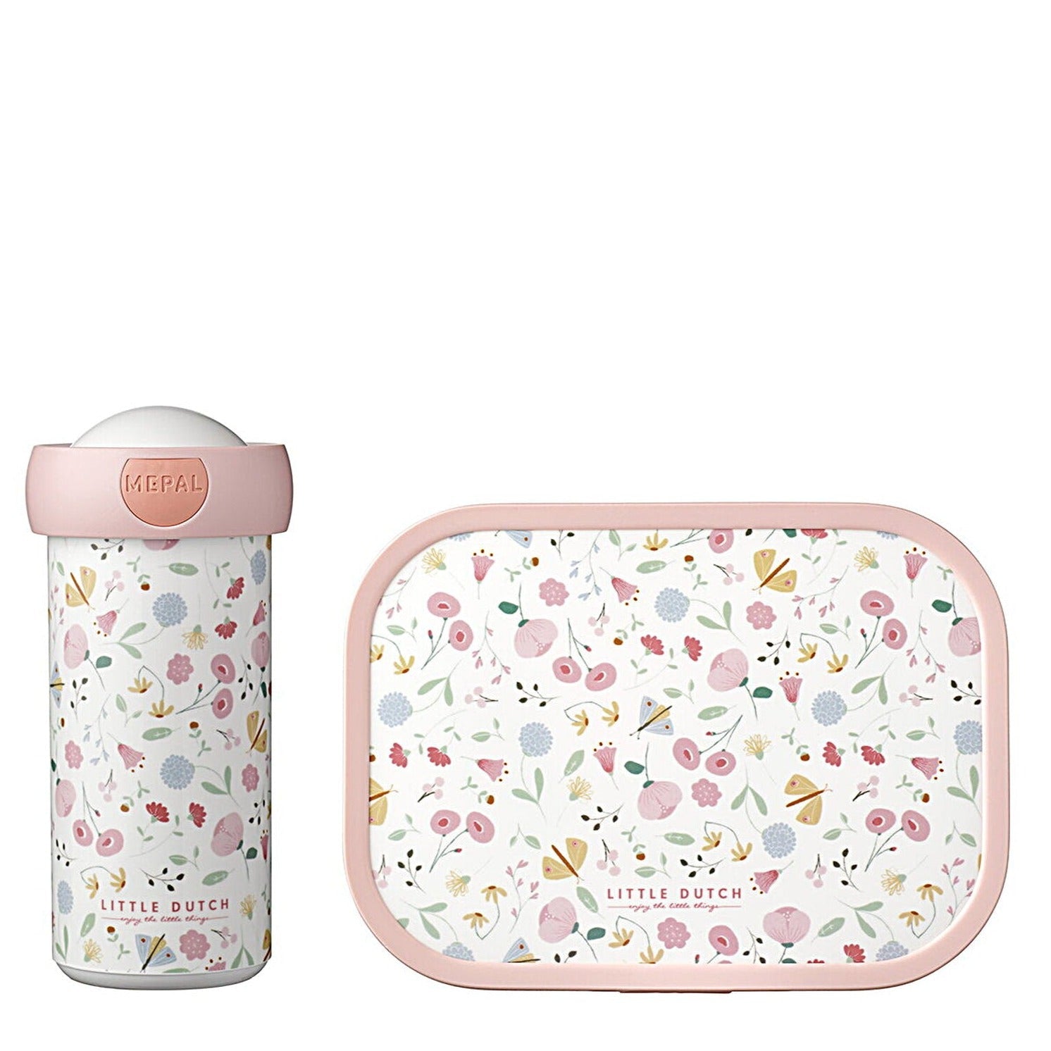 Mepal Little Dutch Lunch set Drinking Bottle + lunch box | Flowers & Butterflies
