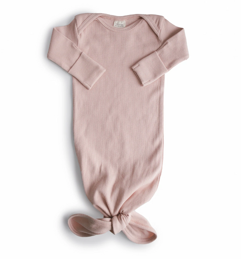 Mushie Baby Gown Ribbed Knotted | Blush