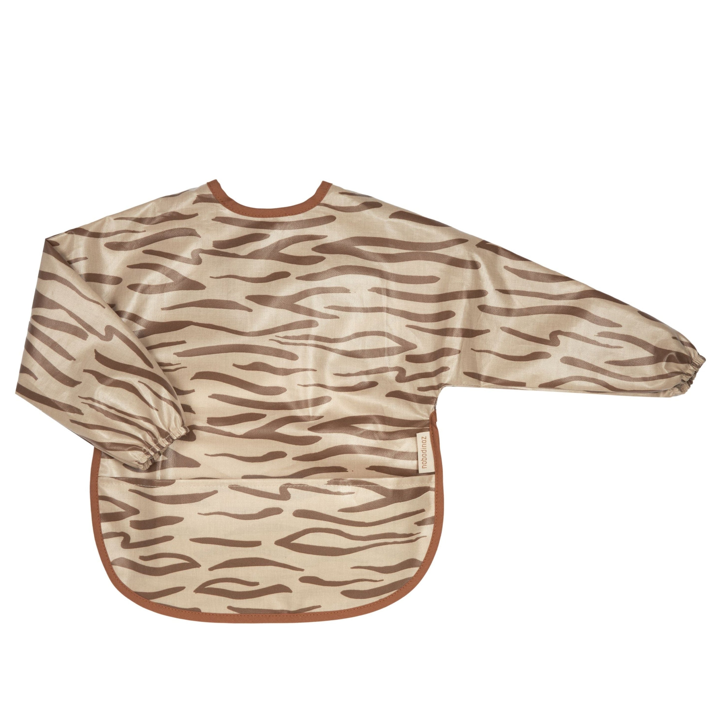 Nobodinoz Bib Waterproof with sleeves 6-24 months | Brown Waves