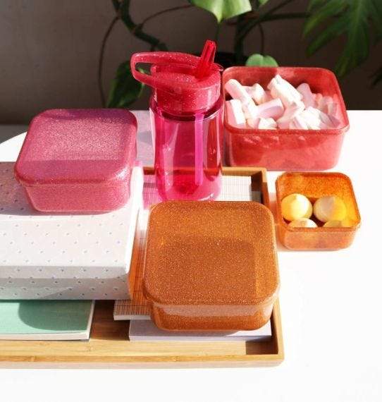 A Little Lovely Company Lunch & Snackbox Set | Glitter Autumn Pink
