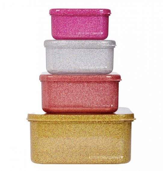 A Little Lovely Company Lunch & Snackbox Set | Glitter gold blush