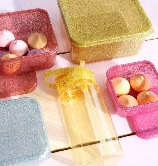 A Little Lovely Company Lunch & Snackbox Set | Glitter gold blush