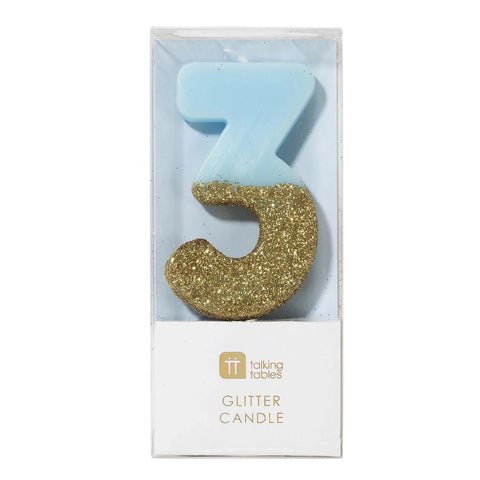 Talking Tables Golden Glitter Candle | Blue 3