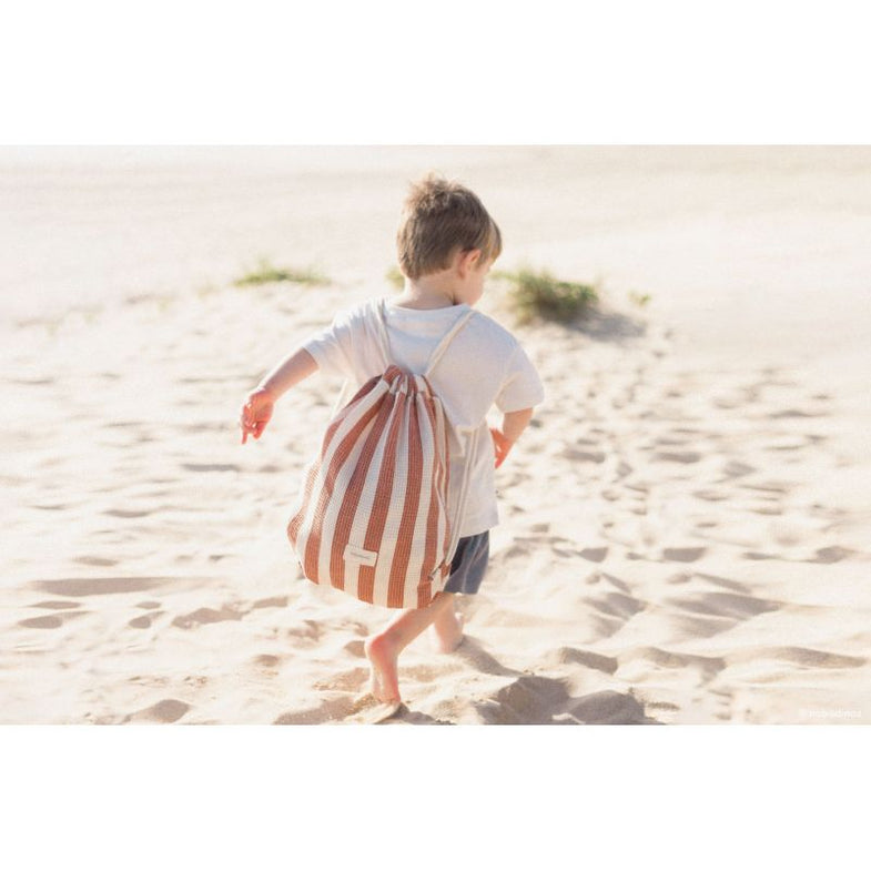 Nobodinoz Portofino Beach Tower Bag beach towel with bag | Rusty Red Stripes